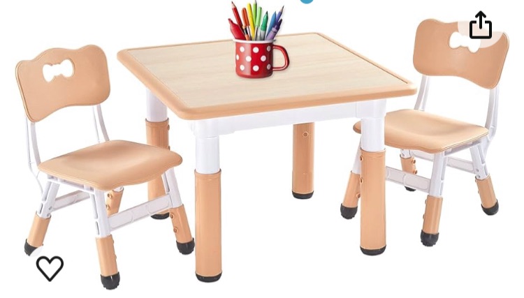 Photo 1 of FUNLIO Kids Table and 2 Chairs Set, Height Adjustable Toddler Table and Chair Set for Ages 3-8, Easy to Wipe Arts & Crafts Table, for Classrooms/Daycares/Homes, CPC & CE Approved (3pcs Set) - Natural