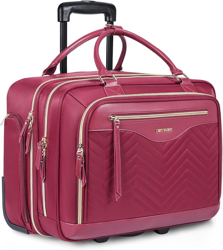 Photo 1 of LIGHT FLIGHT Rolling Laptop Bag 17.3 inch Rolling Briefcase for Women Computer Bag with Wheels Rolling Laptop Case Overnight Roller Bag for Carry on Travel Work Business, Red
