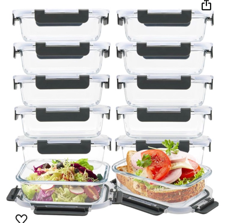 Photo 1 of 12-Pack, 22oz Glass Meal Prep Containers 2 Compartments, Airtight Glass Food Storage Containers Lunch Bento Boxes with Lids
