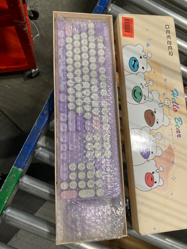 Photo 1 of Hello Bear 2.4G Full-Size Wireless Keyboard and Mouse Combo, Multi-Color Typewriter Style Round Keycap, Cute Candy Colors, Compatible with Notebook, PC (Purple)
