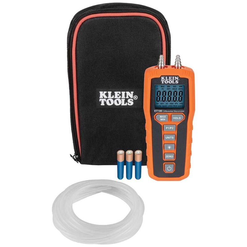 Photo 1 of Digital Manometer, Air and Gas Pressure Tester, Differential Dual Port Pressure Gauge, Large LCD Display with Backlight Klein Tools ET180