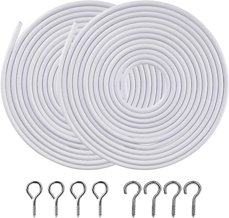 Photo 1 of 2 Pack White Curtain Wire, Plastic Coated Window Curtain Wire, Picture Hanging Wire with 8 Pairs of Screw Eyes and Hooks
 
