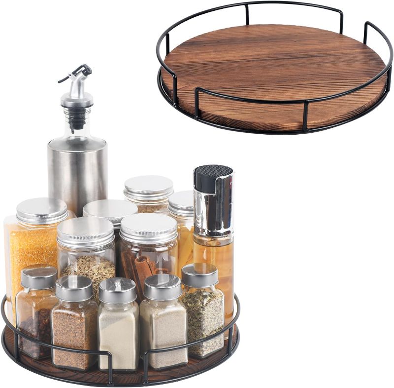 Photo 1 of 2 Pack of 10 Lazy Susan Organizer - Non-Skid Wood Turntable Organizer for Cabinet, Pantry, Kitchen Countertop, Refrigerator, Spice Rack, Carbonized Black