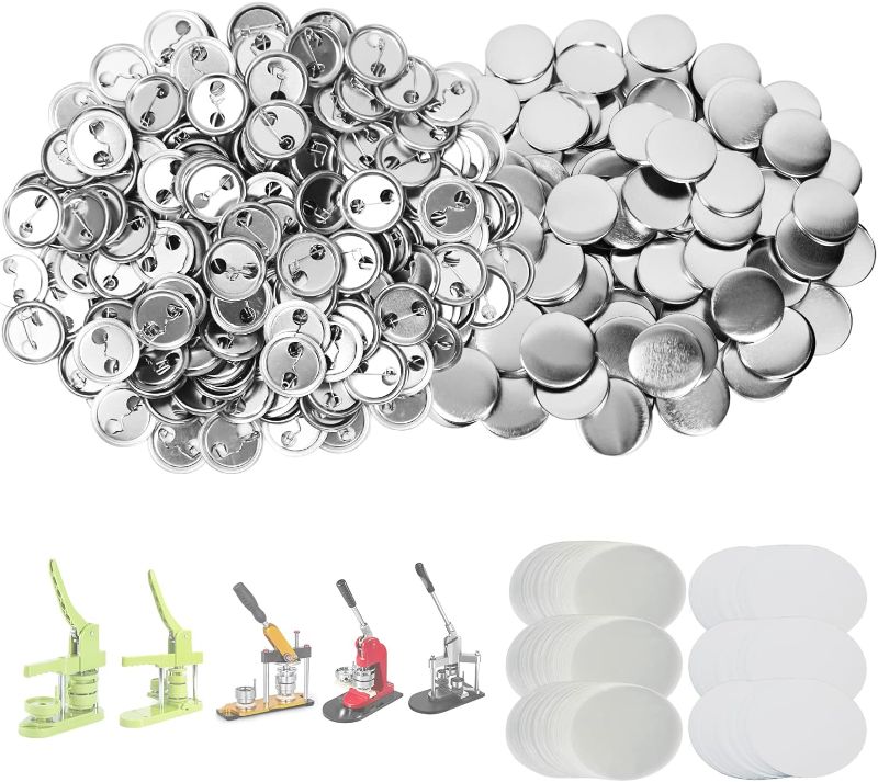 Photo 1 of 300 Sets 25mm Button Parts Button Supplies, 1 inch Blank Button Badge Parts, Round Button Making Supplies, Includes Metal Button Pin Back Cover, Metal Shells, Blank Paper&Clear Film