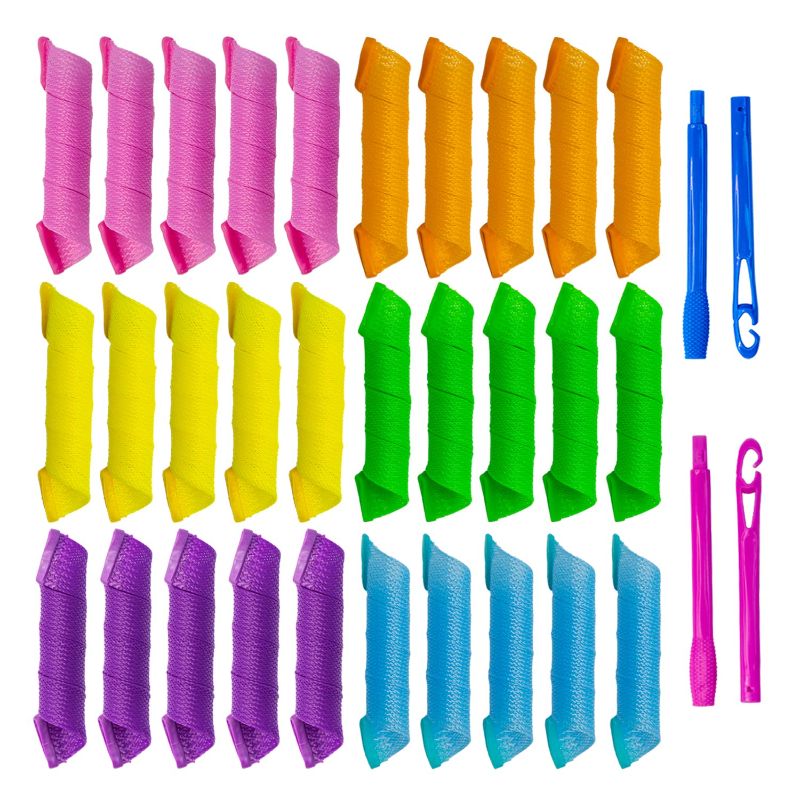 Photo 1 of 30pcs Heatless Hair Curlers Rollers Spiral Curls Styling Kit with 2 Sets Styling Hooks,No Heat Curlers for Women Girl's, pink, orange, blue, green, yellow and purple (12 Inch/30 cm)…