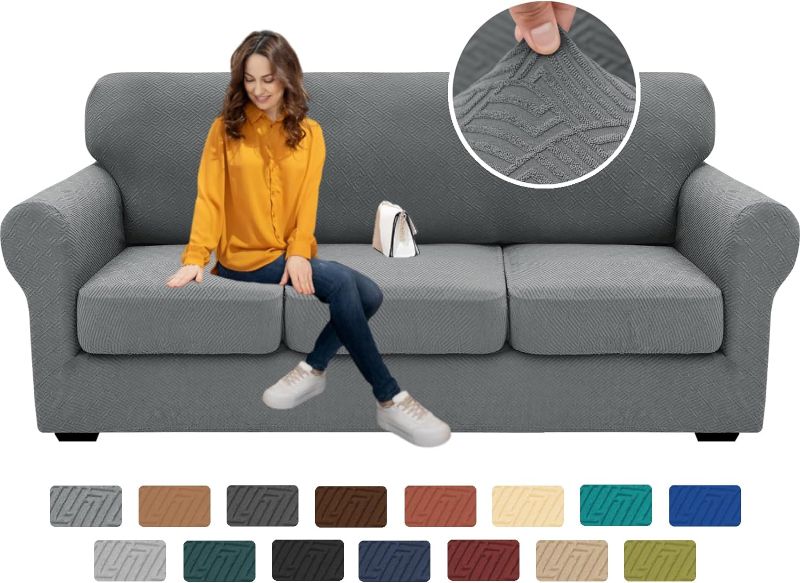 Photo 1 of 2024 Newest 4 Pieces Couch Covers for 3 Cushion Couch Super Stretch Thick Soft Sofa Cover Anti Slip Sofa Slipcover Dogs Cats Furniture Protector (Light Gray, 71"-91")