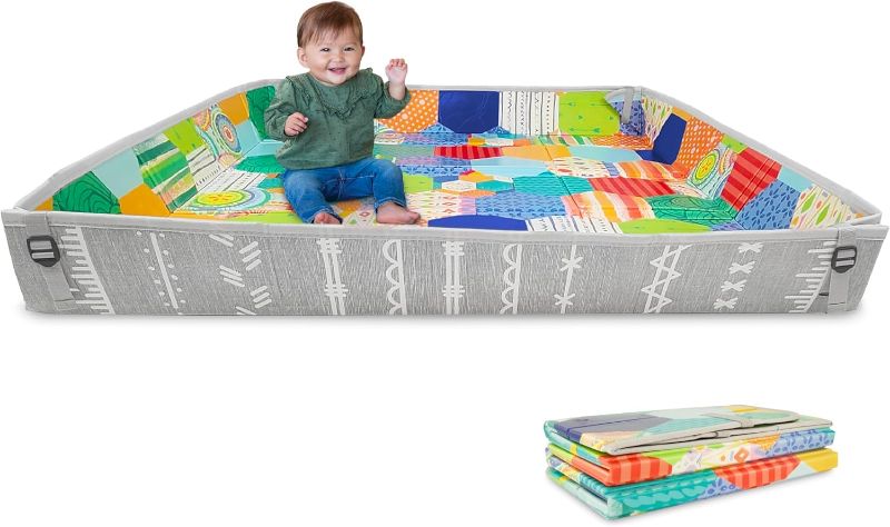 Photo 1 of Infantino Foldable Soft Foam Mat, Extra Large Double-Sided Cushioned Portable Play Mat with Fold-Up Sides, Non Slip Crawling & Playing for Infants and Toddlers, Multicolor
