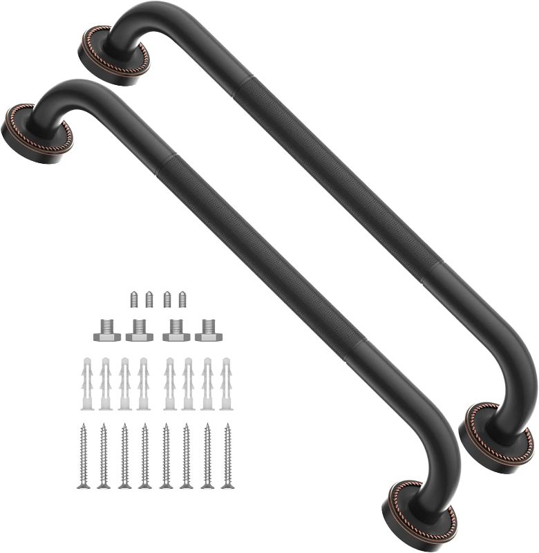 Photo 1 of 2 Pack 20 Inch Anti Slip Bronze Shower Grab Bar Oil Rubbed Black, ZUEXT Antique Brass Bathroom Grab Bar, Knurled Bath Balance Bar, Safety Handrail Support, Handicap Elderly Senior Assist Bath Handle
