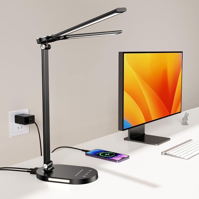 Photo 1 of  Desk Lamps for Home Office, Eye-Care LED Desk Lamp with USB Charging Port, Touch Control Table Lamp with Night Light Mode, 60 min Timer Desktop Lamp for College Dorm Room Bedroom
