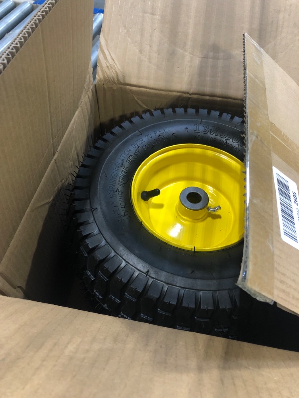 Photo 2 of 13x5.00-6 Tire and Wheel Assembly (2-Pack), Tubeless Lawn Mower Tire with Rim, with 3/4” Bushings and 3” Centered Hub Length
