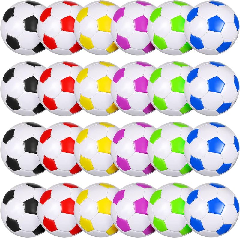 Photo 1 of 24 Pack Soccer Balls Bulk with Pump Official Outside Sport Soccer Ball Christian Charity Donation Balls for Kids Teens Adult Ball Game Training Practice
 
