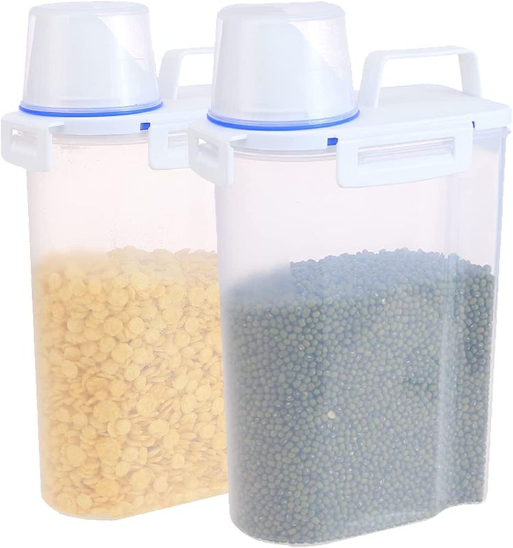 Photo 1 of 2Pack Cereal Storage Container Set With Lids,Food Containers with Measuring Cup for Flour,Sugar,Grain,Rice&Baking Supply-Airtight Kitchen & Pantry Bulk Food Storage for Kitchen Organization,Clear 2.5L