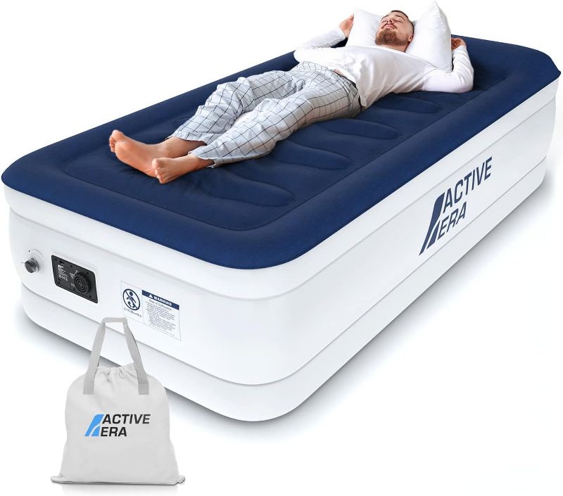 Photo 1 of Active Era Luxury Twin Size Air Mattress (Single) - Elevated Inflatable Twin Air Bed, Electric Built-in Pump, Raised Pillow & Structured I-Beam Technology, Height 21" (Inc Pillow)