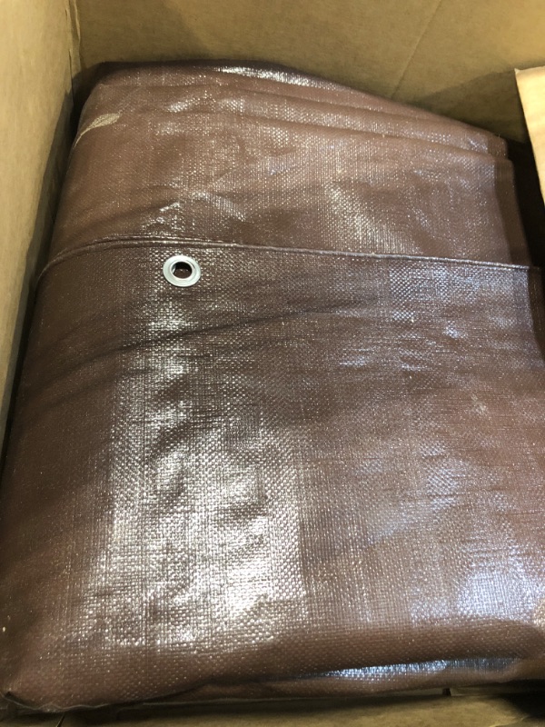 Photo 2 of 12' x 20' Super Heavy Duty 16 Mil Brown Poly Tarp Cover - Thick Waterproof, UV Resistant, Rip and Tear Proof Tarpaulin with Grommets and Reinforced Edges - by Xpose Safety