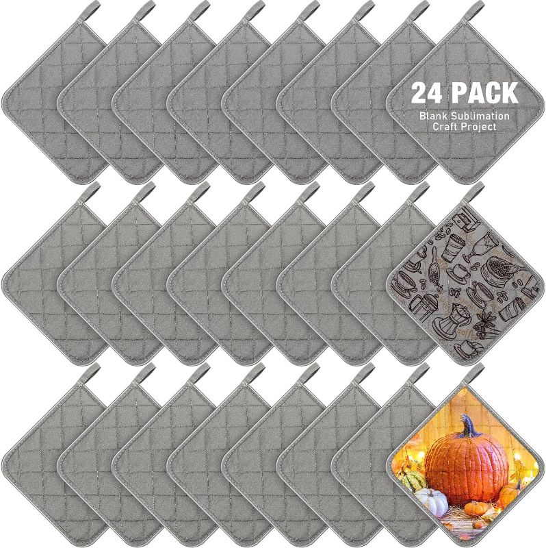 Photo 1 of 24 Pcs Oven Potholders Kit Square Pot Holders for Kitchen Heat Resistant Cotton Hot Pads with Hanging Loops Machine Washable Kitchen Essentials for Craft Project Kitchen Gift (Grey) Gray 24