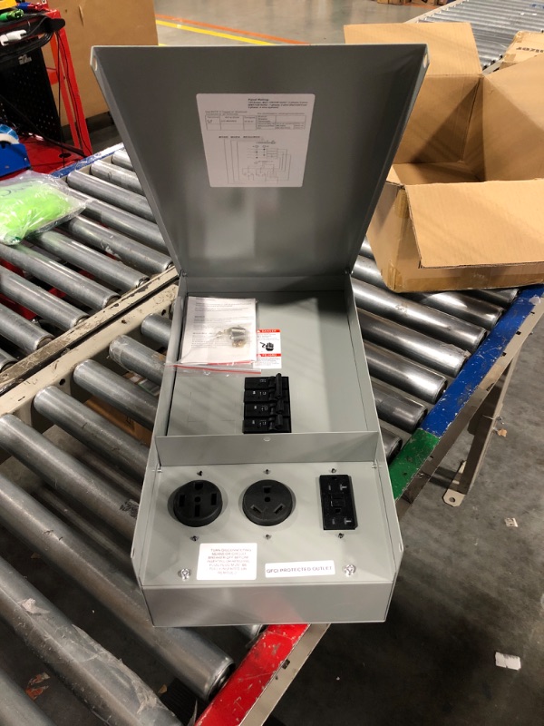 Photo 1 of Hiweld Temporary Power Outlet Panel with 20, 30, and 50-Amp Receptacle Installed,RV Electrical Outlet Panel with Breaker, RV Power Outlet Box Weatherproof (50 amp+30 amp+GFCI 20 amp) Grey