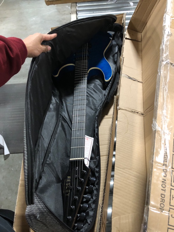Photo 4 of ** minor cracks*
Electric Guitar, Full Size Solid Body Electric Guitar Beginner Kit, HSS Pickup With Coil Split, Poplar Body Flame Maple Top Maple Neck With Gig Bag, Cable, Strap, Tuner, FDK800, Blue FDK800-Blue