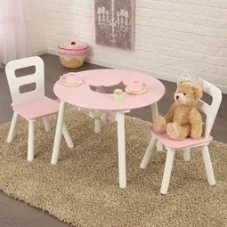 Photo 1 of KidKraft Wooden Round Table & 2 Chair Set with Center Mesh Storage, Kids Furniture, Gray & White, Gift for Ages 3-6