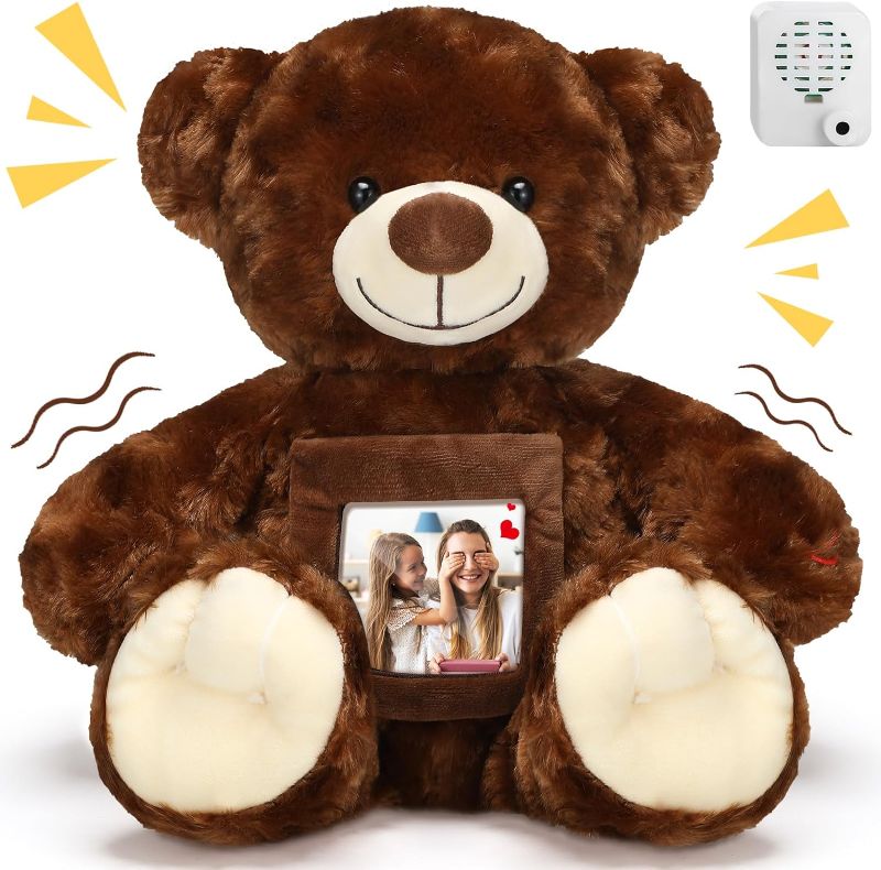 Photo 1 of Leyndo Bear with Voice Recording Remembrance Stuffed Animal with Picture Recordable Messages Memorial Toy for Baby Shower Birthday Gift, Recording...
