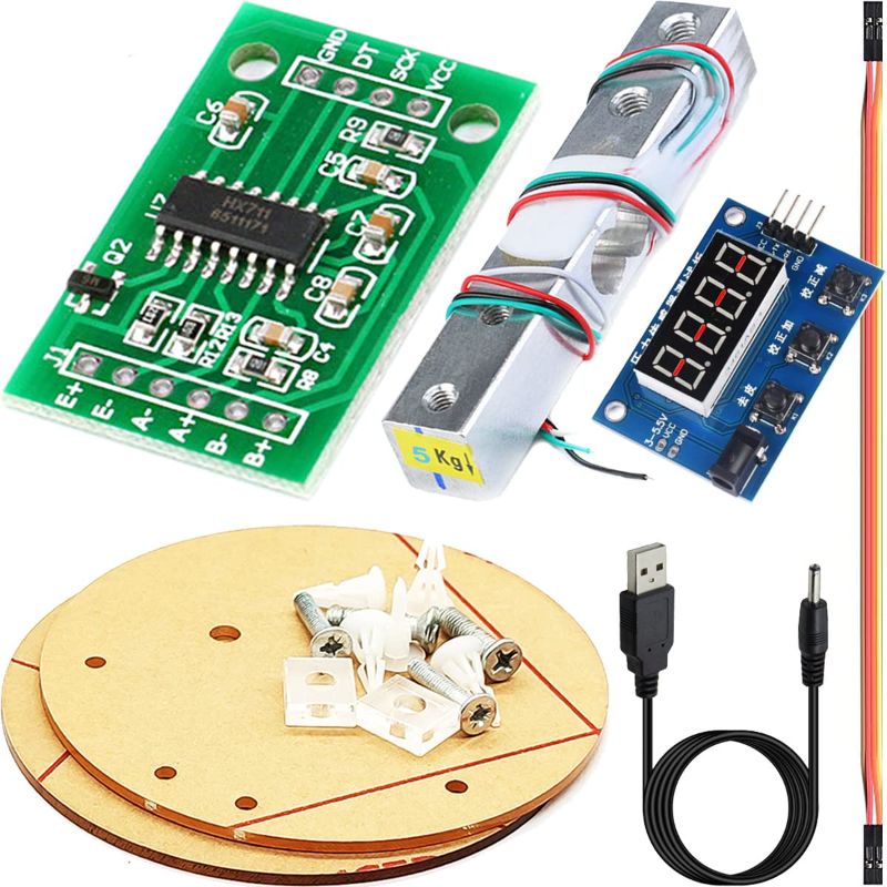 Photo 1 of HX711 Weight Sensor ADC Module Kit + Digital Load Cell 5KG for Electronic Scale Also for Arduino, with Scale Display Module, 3.5x1.35mm Power Wire