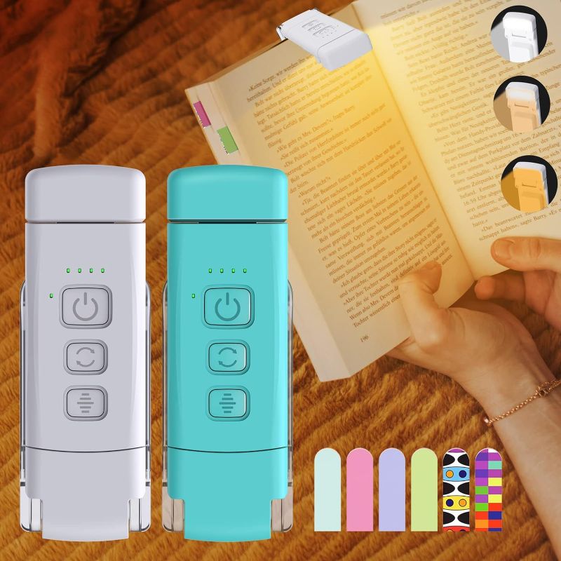 Photo 1 of 2-Pack Book Lights for Reading at Night, USB Rechargeable Book Light for Reading in Bed, Portable Clip-on LED Reading Light, 30/60-min Timer, 3 Amber Colors, 5 Brightness Dimmable, 6 Bookmarks, Kids
