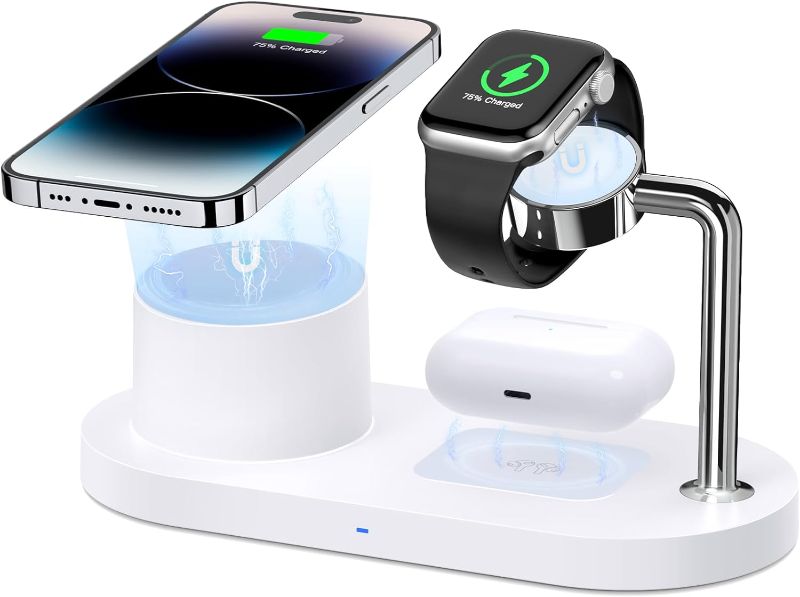 Photo 1 of Magnetic Wireless Charger for iPhone: 3 in 1 Charging Station for Multiple Device Apple - 18W Fast Mag-Safe Charger Dock Stand for iPhone 15 14 13 12 Pro Max Apple Watch iwatch & Airpods