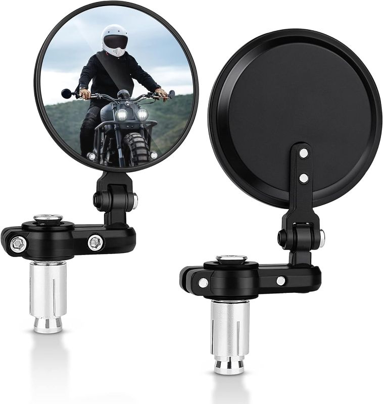 Photo 1 of MICTUNING Universal Motorcycle Mirrors - 3 Inch Round Folding Bar End Side Mirror Compatible with Honda, Scooter, Suzuki, Yamaha, Kawasaki, Victory and More