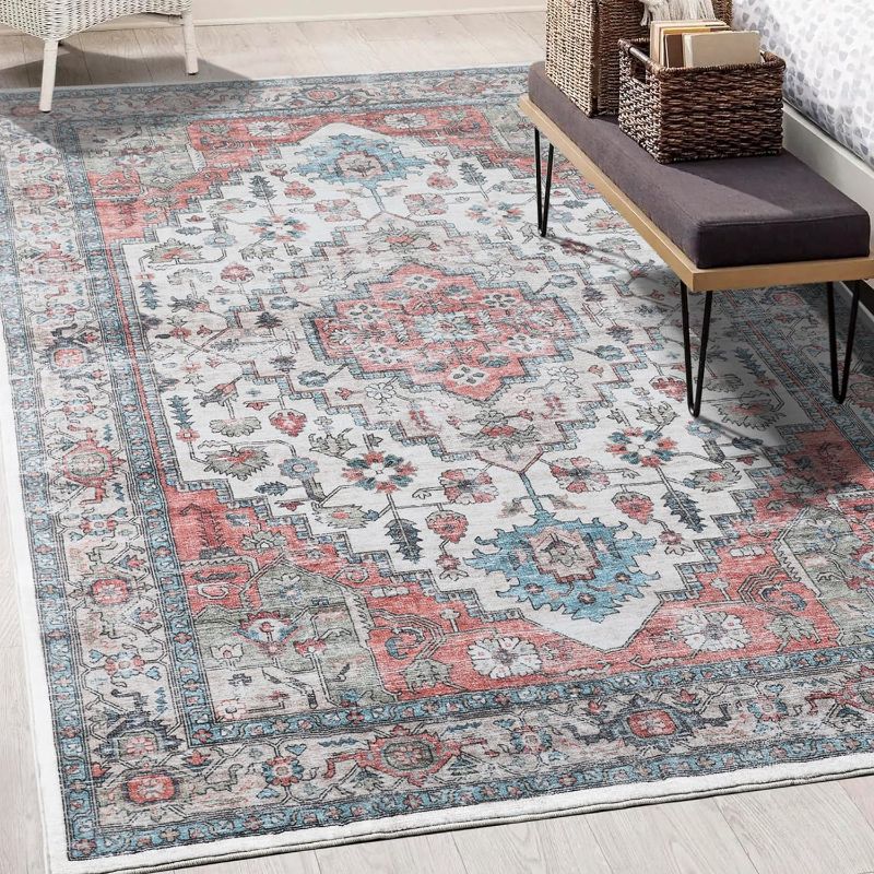 Photo 1 of 3x5 Area Rugs for Living Room,Machine Washable Vintage Bohemian Area Rugs,Non-Slip Non-Shedding Indoor Floor Rugs Carpet for Bedroom Kitchen Front Door Entryway Home Office(Orange)