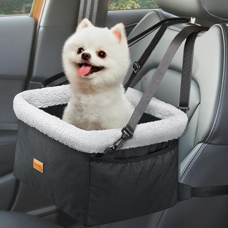 Photo 1 of Fostanfly Dog Car Seat for Small Dogs, Upgraded Dog Booster Seat with Metal Frame, Doggy Pet Car Seat with Washable Thick Cushion Safety Leash and Storage Pockets