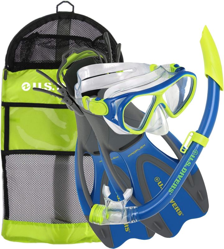 Photo 1 of U.S. Divers Dorado Ii Pro Jr Mask, Sea Breeze Snorkel, Proflex Fins Set with Gear Bag, Yellow/Blue, Medium