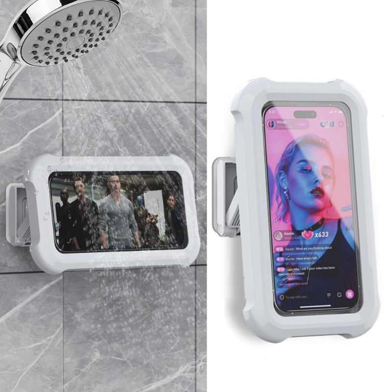 Photo 1 of Shower Phone Holder Waterproof Gift for Men Women Universal Phone Stand Case Bathroom Wall Mount for iPhone 14 13 12 11 Pro Max XS XR up to 6.8" Cell Phone