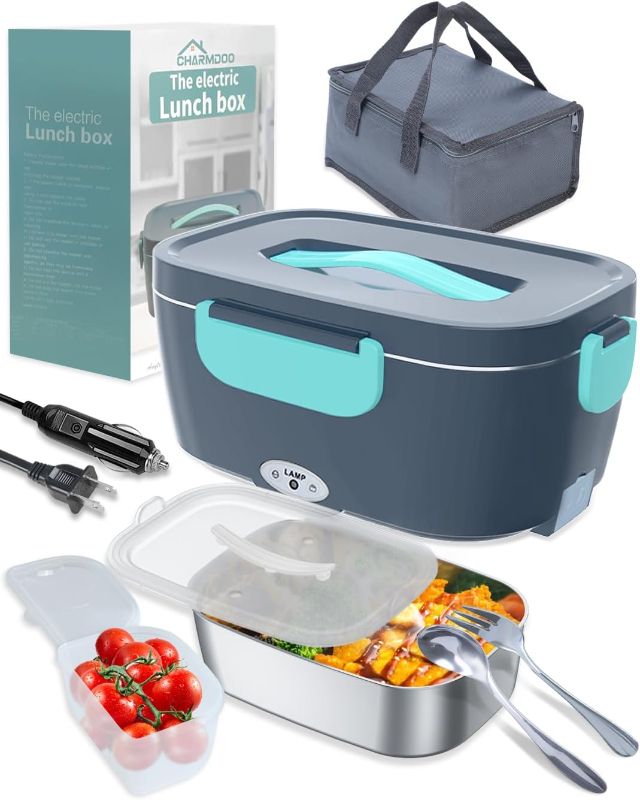 Photo 1 of ** only handle is detached**
 Electric Lunch Box, 80W Portable Lunch Warmer Food Heater for Adults Car/Truck/Office 12/24/110V, Fast Heating Lunchbox with Leak Proof Lid SS Container, Grayish Blue