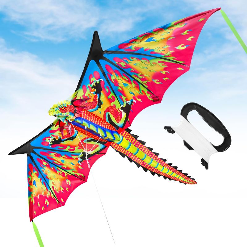 Photo 1 of 3D Dragon Kites for Adults and Kids, Easy to Fly, Beach Toy, Outdoor Activities, 51" x 40" Large, Single Line, Stress Relief, Gift Idea, Exercise with Fun
