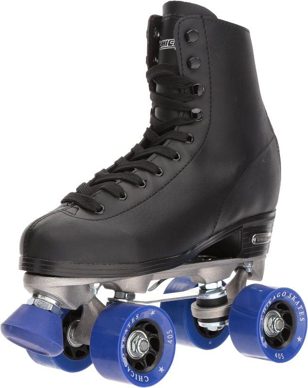 Photo 2 of ** comes with 2 different pairs for skates. Men 11 and women’s 7-7.5**
~~ Roller Skates for Men and Women, Black Derby Roller Skates with 4 Shiny Wheel, Classic Double-Row Roller Skates for Indoor and Outdoor
~~CHICAGO Skates Premium Black Quad Roller Ska