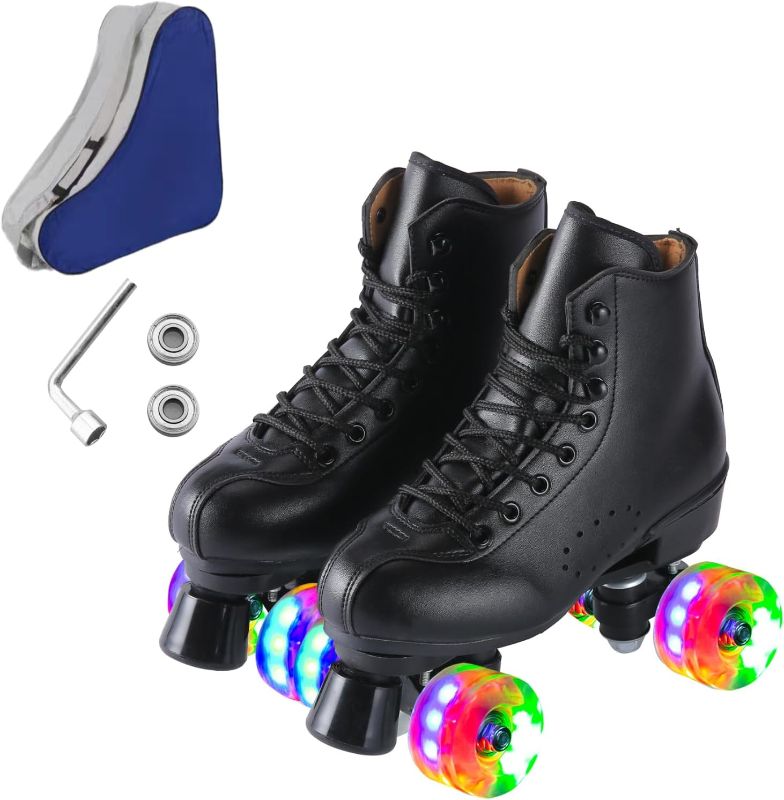 Photo 1 of ** comes with 2 different pairs for skates. Men 11 and women’s 7-7.5**
~~ Roller Skates for Men and Women, Black Derby Roller Skates with 4 Shiny Wheel, Classic Double-Row Roller Skates for Indoor and Outdoor
~~CHICAGO Skates Premium Black Quad Roller Ska