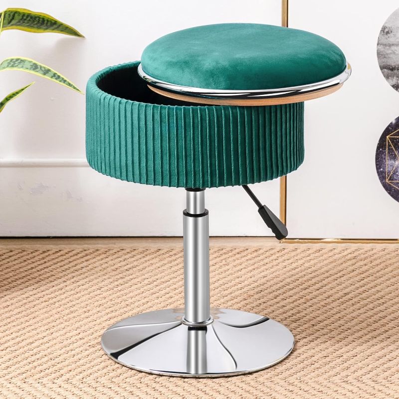 Photo 1 of ** loose screws*
Round Storage Vanity Stool, 360°Swivel Height Adjustable Stool Chair, Emerald Vanity Stool Chair for Makeup Room, Velvet Stool for Vanity With Storage, Vanity Ottoman Chair for Bathroom Living Room