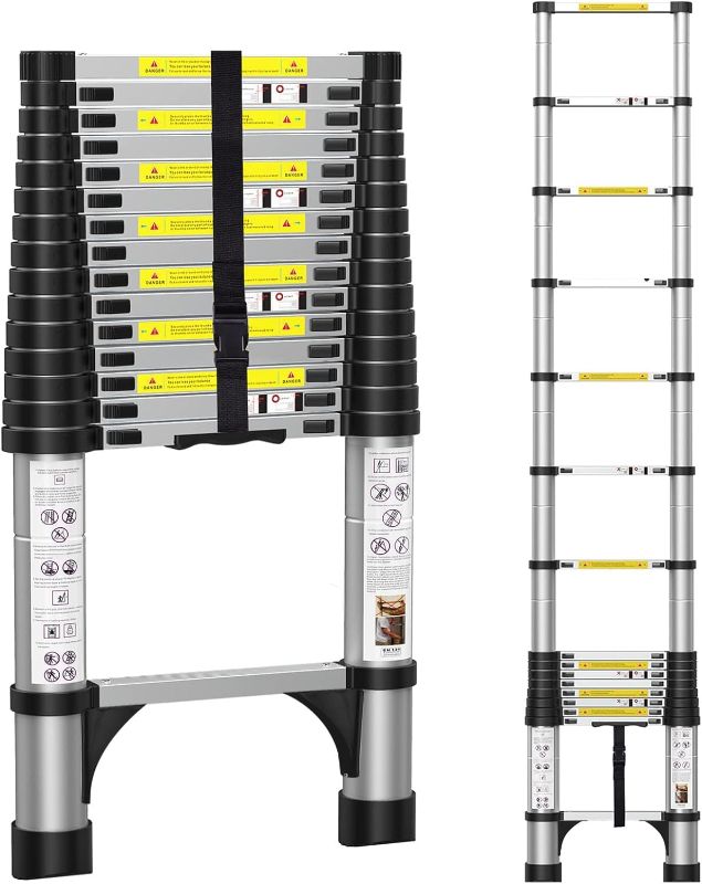 Photo 1 of 15.5FT Telescoping Ladder, Aluminum Extension Ladder w/Non-Slip Feet, Portable Retractable Ladder, Collapsible Roof Ladder, Expandable Telescopic Ladder for Home, Outdoor, 330lbs Capacity