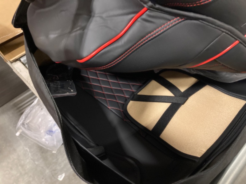 Photo 3 of Car Seat Covers Full Set, Nappa Leather Seat Covers, Waterproof 5 Seats Black and Red Seat Covers for Car, Car Seat Protector Accessories Fit for Most Vehicles (Black&Red,Full Set) Black&Red line FullSet