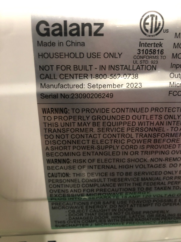 Photo 3 of ** new open package**
Galanz GLCMKZ07BER07 Retro Countertop Microwave Oven with Auto Cook & Reheat, Defrost, Quick Start Functions, Easy Clean with Glass Turntable, Pull Handle.7 cu ft, Blue Blue .7 cu ft Modern