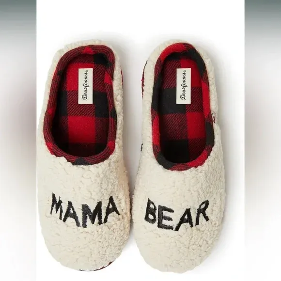 Photo 1 of Dearfoams Gifts for Women Matching Christmas Holiday Mama Bear Slipper 9-10 Furry Plaid