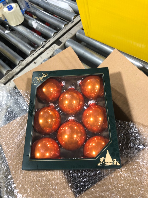 Photo 2 of 2 5/8" (67mm) Made in The USA Designer Seamless Glass Ball Christmas Ornaments - Orange Crush