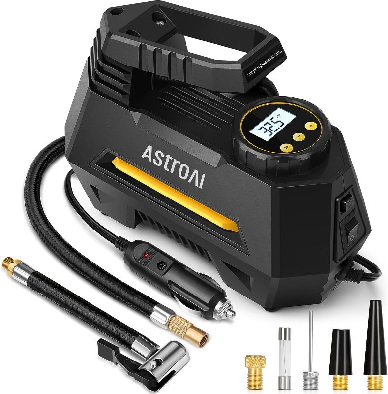 Photo 1 of AstroAI Tire Inflator Portable Air Compressor Air Pump for Car Tires - Car Accessories, 12V DC Auto Pump with Digital Pressure Gauge, 100PSI with Emergency LED Light for Bicycle, Balloons