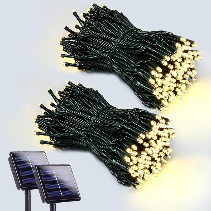 Photo 1 of 2-Pack 200 LED Solar String Lights for Outside, Solar Christmas Lights Outdoor Waterproof, Green Wire Solar Tree Lights with 8 Lighting Modes for Xmas Wedding Party Garden Decorations (Warm White)
