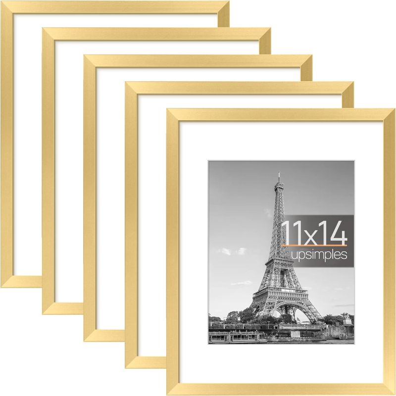 Photo 1 of ** similar to image**
upsimples 11x14 Picture Frame Set of 5, Display Pictures 8x10 with Mat or 11x14 Without Mat, Wall Gallery Photo Frames, Gold
