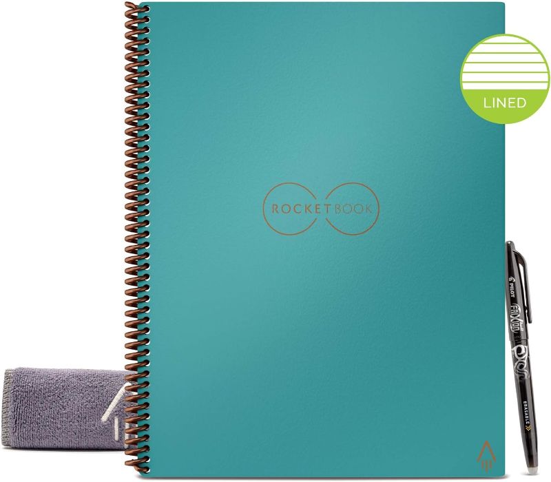 Photo 1 of Rocketbook Core Reusable Smart Notebook | Innovative, Eco-Friendly, Digitally Connected Notebook with Cloud Sharing Capabilities | Dotted, 8.5" x 11", 32 Pg, Neptune Teal, with Pen, Cloth, and App Included 1 Neptune Teal Letter