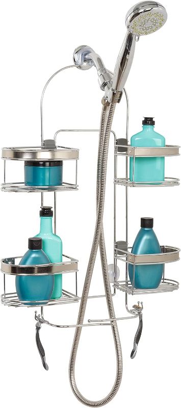 Photo 1 of Zenna Home Rust-Resistant Expandable Hanging Shower Caddy, Chrome with Brushed Accents Chrome With Brushed Nickel Accents