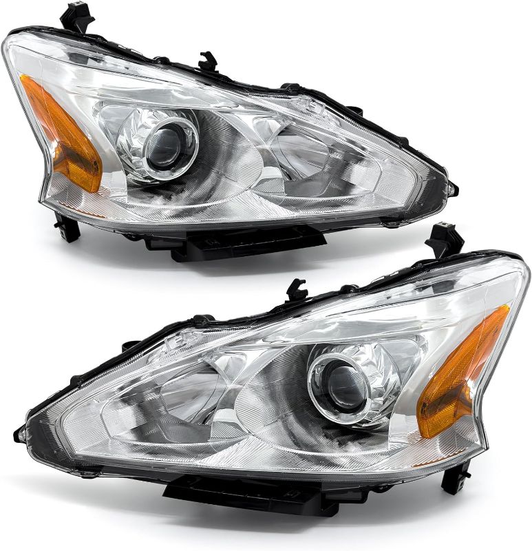 Photo 1 of 2013 2014 2015 Nissan Altima Headlight Assembly for 2013-2015 Nissan Altima Only fit 4Door Clear Lens Chrome Housing with Amber Reflector Headlamp Replacement Left and Right Pair
