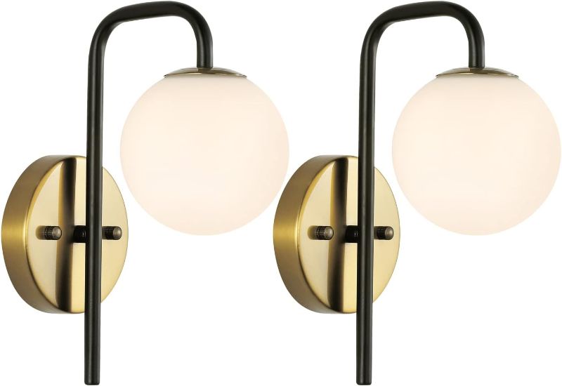 Photo 1 of ** $98 retail price comes with 2 sets**
Industrial Mid Century Globe Wall Sconce Set of 2 Modern Bathroom Vanity Wall Light with White Globe Glass Lampshade Black Gold Brass Finished Lighting Fixture
