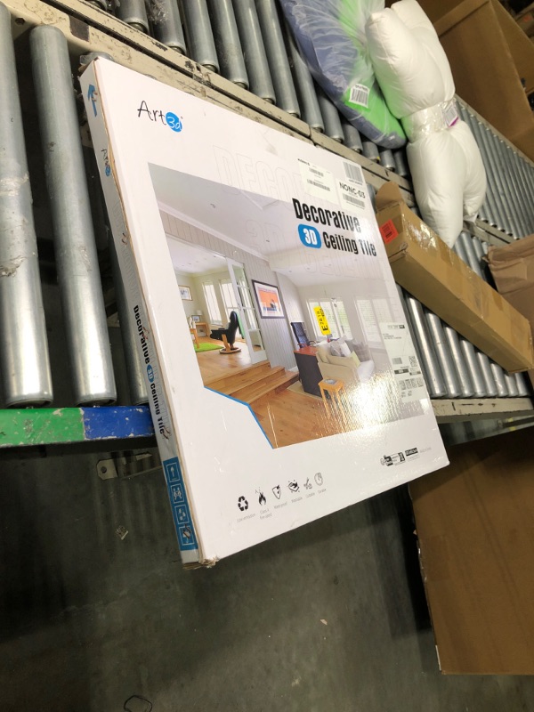 Photo 1 of Art3d Drop Ceiling Tiles 24x24 in White (12-Pack, 48 Sq.ft), Wainscoting Panels Glue Up 2x2 24"x24" White 12