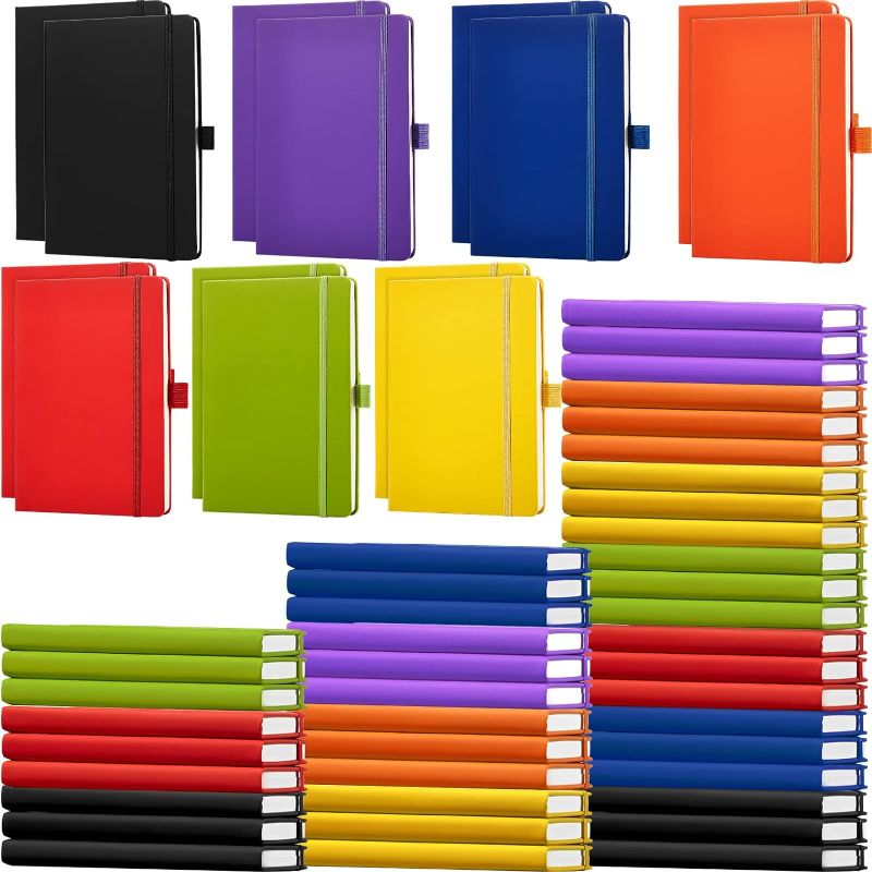 Photo 1 of 56 Pack Lined Journal Notebook Bulk A5 College Ruled Journal Leather Hardcover Notebook Journal with Pen Holder for School Business Work Travel Writing Journaling, 8.26'' x 5.51'' (Mixed Color)
